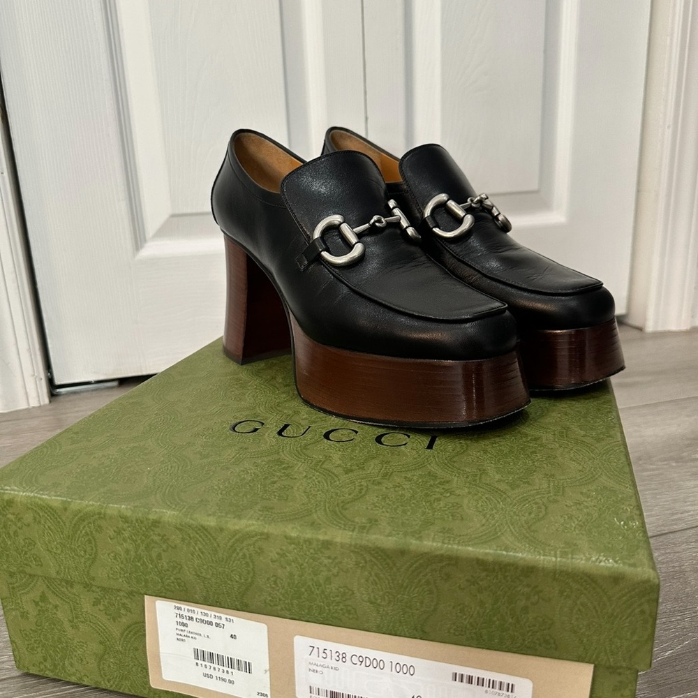 Gucci Black Leather Platform Loafers